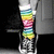 A vertical stack of horizontal color bands in white, light blue, teal, green, yellow, orange, red, pink, purple, blue, green, yellow, and white, set against a dark background with a gray vertical element on the right.