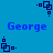 Pixelated blue background with repeated dark blue square-and-dot patterns and "George" text in light blue pixel font.