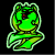 A 50x50 pixel animated buddy icon featuring a green cartoon meerca with glowing outlines, displayed across three frames in a contact sheet layout showing subtle animation changes.
