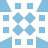A static pixel art composition of light blue geometric shapes on a white background, featuring four diamond-shaped forms at the center and eight square forms arranged around them.