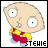A 3-frame animated contact sheet showing the character Stewie Griffin from Family Guy in different poses with varying text colors beneath him.