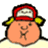 Pixelated cartoon character with peach-colored face, red headband, yellow side accents, and brown stick-figure-like body on white background.