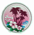 Circular pixelated icon with a dark brown tree silhouette against pink and light blue gradient background, bordered by grayish rings.