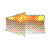 Pixelated 3D block with orange-yellow top surface and brown base, showing directional rotation across frames.