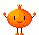Six pixel-art frames of an orange spherical character with a crown-like top, varying facial expressions and arm positions on a gray background.