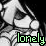 A black-and-white animated contact sheet of a cartoon character with long hair, showing three frames where the character's head position shifts slightly while green text reads 'lonely' at the bottom of each frame.