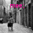 A grayscale animated scene shows a figure walking down a tree-lined path with text overlays changing across frames.