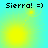 Four- of pixelated text 'Sierra! =)' over gradient background with yellow circular light effects and small dots