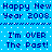 Pixelated blue background with dark blue text repeating 'Happy New Year 2003' and 'I'm OVER The Past!' in a pattern, separated by white dots