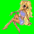 Animated contact sheet of a pixelated blonde doll in blue dress against green background with scattered text phrases and red heart symbol.