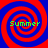 Four identical spiral patterns with red and blue concentric rings, each containing green text reading 'Summer' on a solid background.