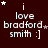 Dark red background with white text reading "i love bradford smith :]" and small star symbols in various positions