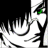 Pixelated static image of a stylized character with white hair, green eyes, and a black and white outfit against a black background.