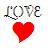 Static image of nine 'LOVE' text icons with colored hearts below each, arranged in a on white background