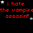 Red text on black background repeats 'i hate the vampire assassin!' with scattered white and gray stars, some of which change position across frames.