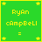 A 5x4 contact sheet of animated frames showing a green background with yellow text and stars, displaying variations of "Ryan campeelli =" and "best football player!" in pixelated font.