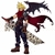 Pixelated character with blonde hair, red top, dark pants, brown boots, and large dark wings holding a large sword with a light-colored blade.