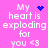 Pixelated text on pink background with blue heart and starburst icons changing between frames.