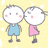 Two pixelated cartoon figures stand side-by-side on a yellow background; one wears blue overalls, the other pink dress with arms crossed.