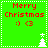 Green background with red text "Merry Christmas" and a smiley face, featuring two white pixelated trees in different positions across frames.