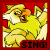 Animated contact sheet of a yellow cartoon fox-like creature singing against red background with "SING!" text in each frame.