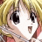 A 48x48 pixel buddy icon featuring a split composition with an anime-style character on the left and text elements on the right against a black background.