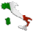 Animated sequence of Italy-shaped icons with green, white, and red sections; small green rectangular shapes appear below each icon in different frames.