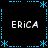Static pixel art icon with four instances of 'ERiCA' text arranged in a , surrounded by blue dotted lines and asterisk-like symbols on black background
