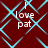 Red background with cyan diamond pattern and white text "I love pat" in four positions, animated with shifting diamond outlines