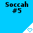 Blue background with repeated black text "Soccah #5" and white triangular icons containing light blue hearts.