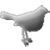 Pixelated grayscale bird with outstretched wings and a single visible foot, positioned against a solid light gray background.