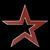 Red star-shaped icon with black interior and pixelated edges on solid black background.