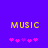 Two identical pixelated 'MUSIC' text displays with pink star symbols below, set against a solid purple background.