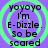 Purple background with four identical green spiral patterns, each containing black text reading 'yoyoyo I'm E-Dizzle. So be scared' in a pixelated font.