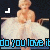Animated contact sheet showing two frames of a pixelated character in white dress with blue text "do you love it" at bottom, left frame has white corner marker and right frame has blue corner marker.