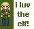 Pixel art character with blonde hair and blue eyes stands against green background, next to text reading 'i luv the em!' in dark green block letters.