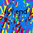 Blue background with yellow, red, and green pixelated shapes; black text 'ICY end of story' at top and '<3' below.