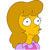 Pixelated character with long brown hair, yellow skin, wide eyes, and a purple garment with pink accents.