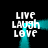 Animated icon with four 'LIVE LAUGH LOVE' text blocks connected by cyan light trails on black background.