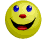 Yellow circular face with blue eyes and red mouth showing various expressions including smiling, open-mouthed, and closed-mouthed states.