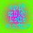 Pixelated cyan text on a gradient background with shifting pink and green hues, arranged in four