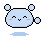 Pixelated light blue character with rounded ears, closed eyes, and pink cheeks; four variations show different arm positions against gray background.