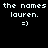 identical pixelated text-based icons showing 'the names lauren.' with '=)' below, on a black background with one gray square in the bottom-right corner