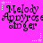 Pixelated text 'Melody Appyrose singer' on bright pink background with white star and dot accents, static display.