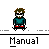 Pixel art character in teal shirt and red shorts performing sequential movements against gray background with 'Manual' text below each frame.