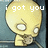 Pixelated yellow character with large eyes holds a cookie, text changes across frames from 'i got you' to 'a cookie' then 'but i ate it'.