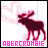 Pixelated moose silhouette in dark red on white background with pink text 'ABERCROMBIE' and partial heart shape, adjacent to pink reading 'Megan loves' and gray section