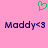 Green pixelated heart symbol above two identical lines of dark blue text reading 'Maddy<3' on a solid pink background.