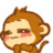 Pixelated brown monkey with closed eyes and pink cheeks, holding a banana, next to blue text reading 'i miss you like a missing his banana'.