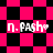A pixelated animation of a pink and black checkered background with repeated text 'n. PASH' in white, featuring shifting diamond patterns.